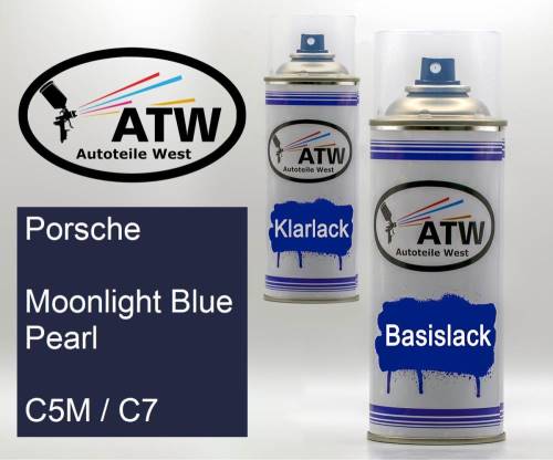 Porsche, Moonlight Blue Pearl, C5M / C7: 400ml Sprühdose + 400ml Klarlack - Set, von ATW Autoteile West.